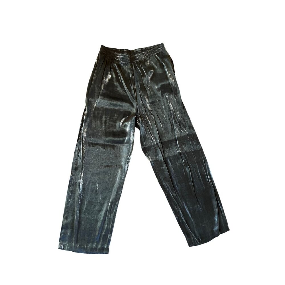 Metallic Silver Elastic-Waist Pants By Maren Sport